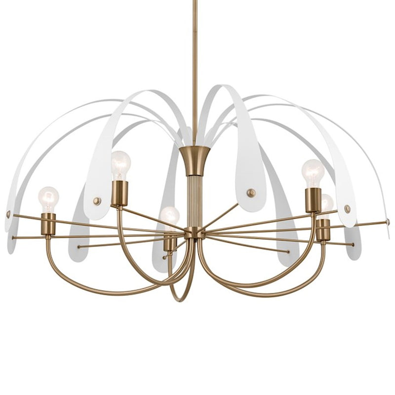 Kichler Petal 43in 5-Light Chandelier | Art Deco Champagne Bronze Steel with Black/White Straps | Dining Room & Living Room | Model 52573CPZ