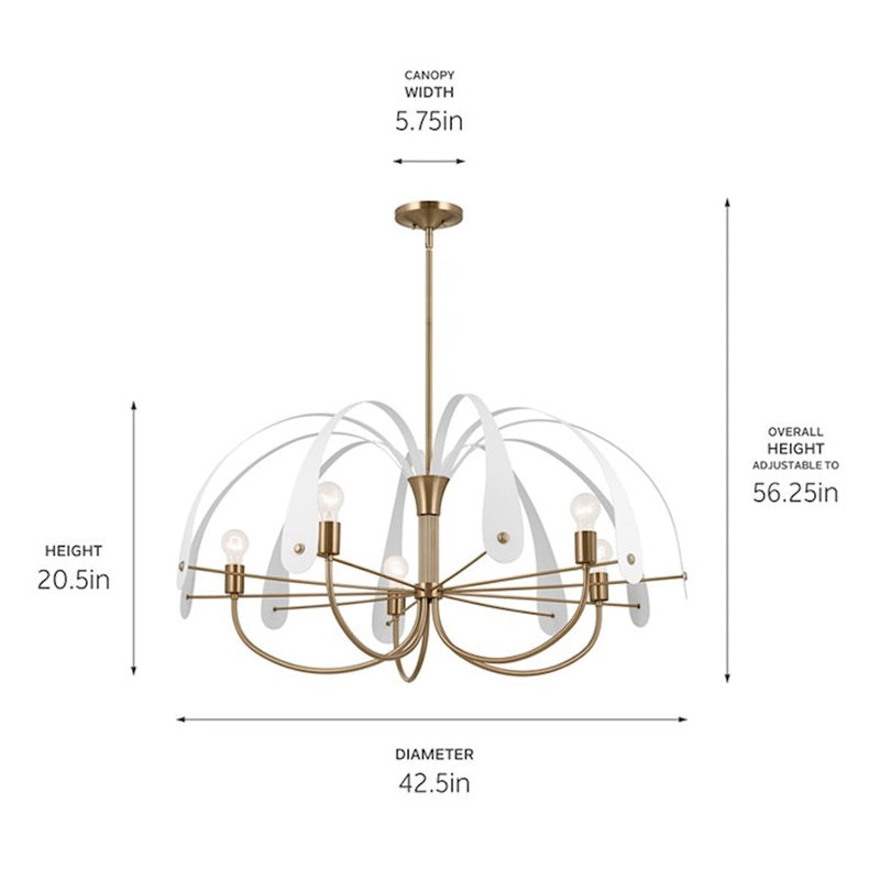 Kichler Petal 43in 5-Light Chandelier | Art Deco Champagne Bronze Steel with Black/White Straps | Dining Room & Living Room | Model 52573CPZ