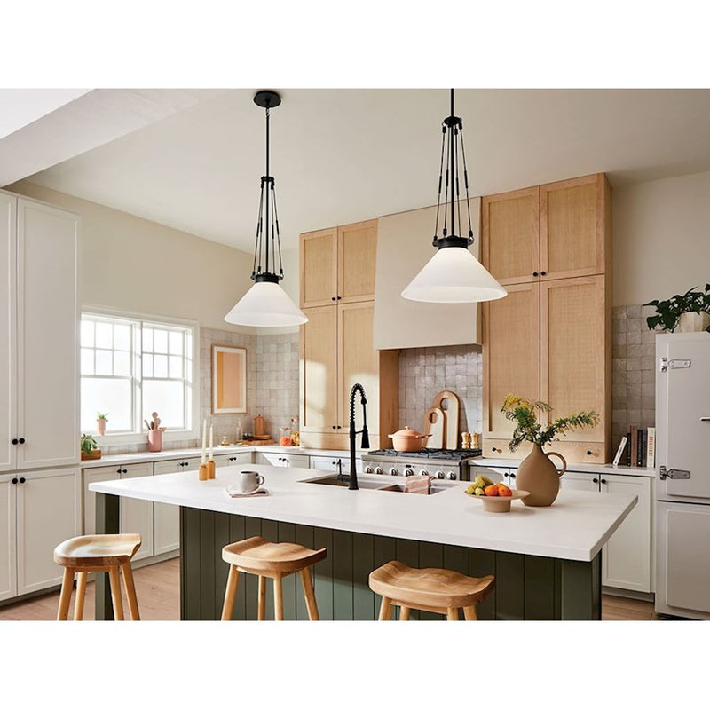 Kichler Albers 18in 1-Light Pendant | Soft Modern Champagne Bronze and Opal Glass | Kitchen Island & Dining Room | 31 in H | Model 52581CPZ