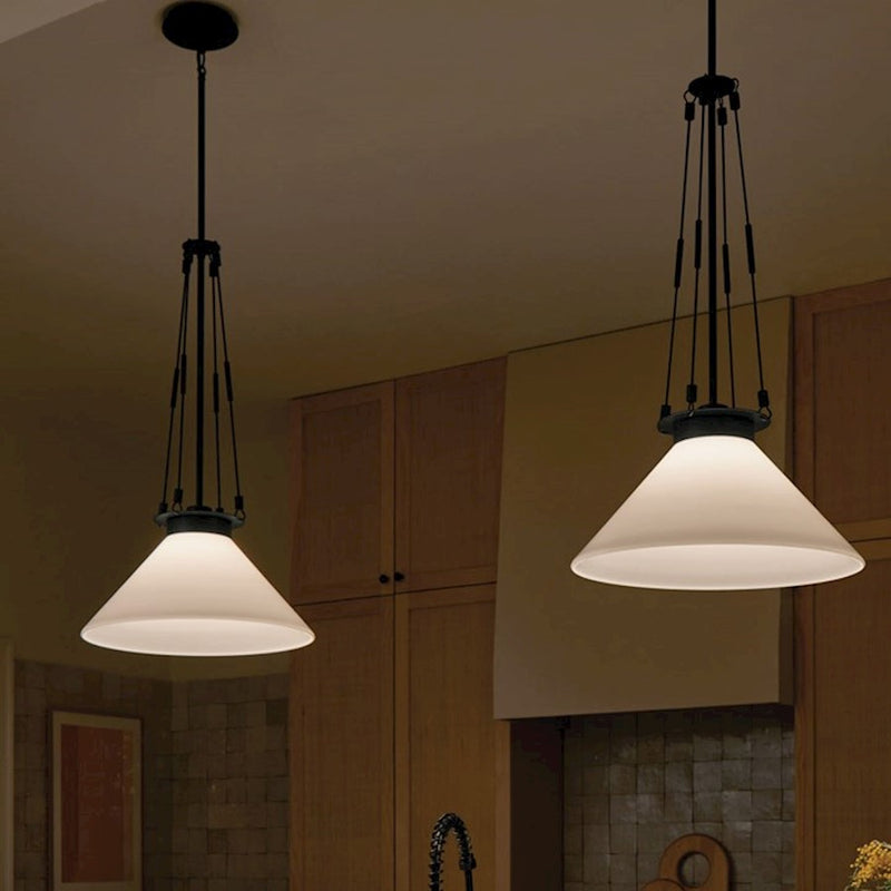 Kichler Albers 18in 1-Light Pendant | Soft Modern Champagne Bronze and Opal Glass | Kitchen Island & Dining Room | 31 in H | Model 52581CPZ