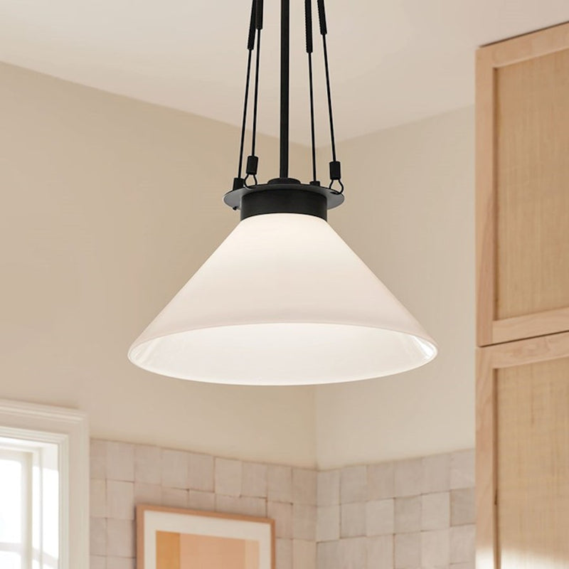 Kichler Albers 18in 1-Light Pendant | Soft Modern Champagne Bronze and Opal Glass | Kitchen Island & Dining Room | 31 in H | Model 52581CPZ