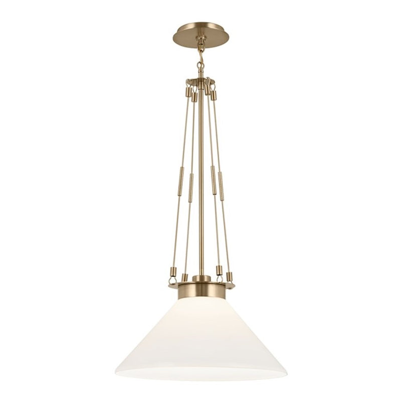 Kichler Albers 18in 1-Light Pendant | Soft Modern Champagne Bronze and Opal Glass | Kitchen Island & Dining Room | 31 in H | Model 52581CPZ
