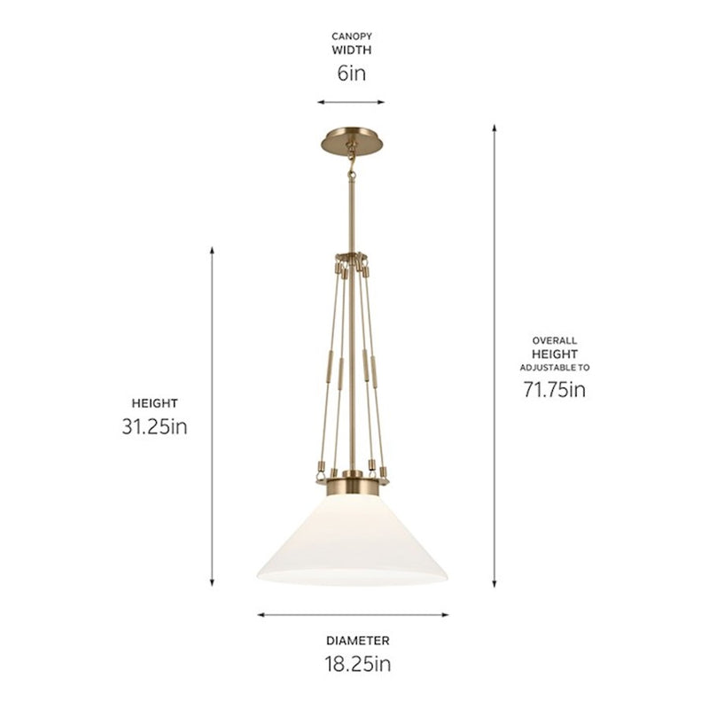 Kichler Albers 18in 1-Light Pendant | Soft Modern Champagne Bronze and Opal Glass | Kitchen Island & Dining Room | 31 in H | Model 52581CPZ