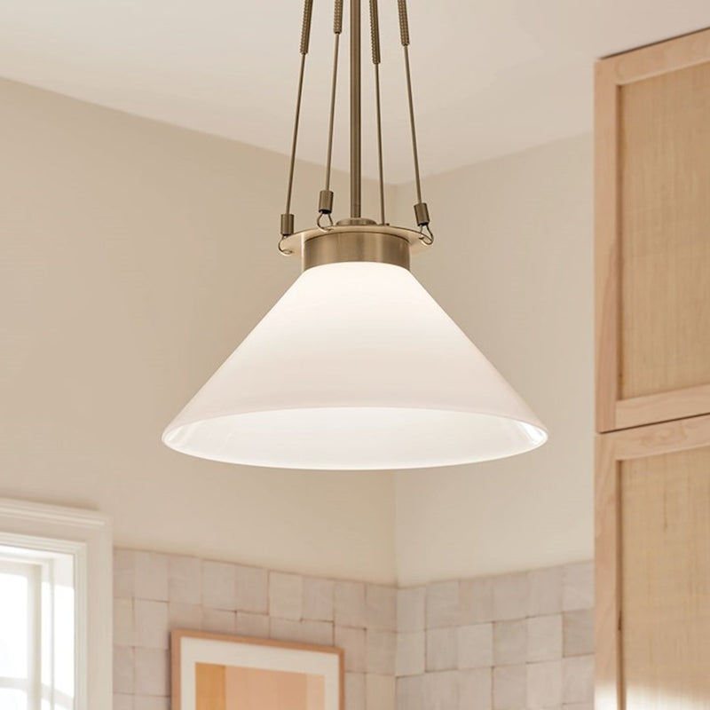 Kichler Albers 18in 1-Light Pendant | Soft Modern Champagne Bronze and Opal Glass | Kitchen Island & Dining Room | 31 in H | Model 52581CPZ