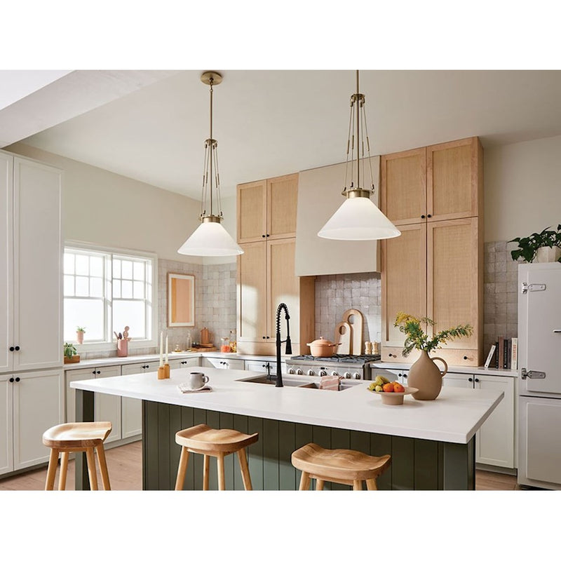 Kichler Albers 18in 1-Light Pendant | Soft Modern Champagne Bronze and Opal Glass | Kitchen Island & Dining Room | 31 in H | Model 52581CPZ