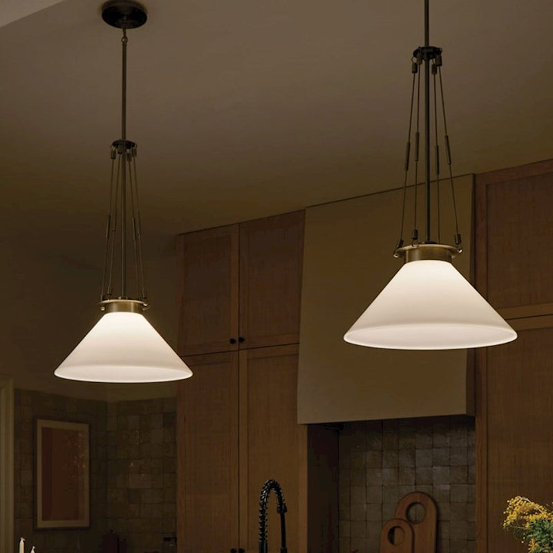 Kichler Albers 18in 1-Light Pendant | Soft Modern Champagne Bronze and Opal Glass | Kitchen Island & Dining Room | 31 in H | Model 52581CPZ