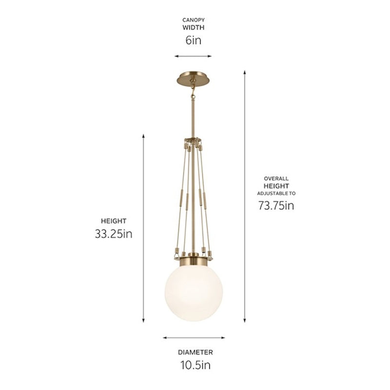 Kichler Albers 1-Light Pendant | Champagne Bronze Steel and Opal Glass | Kitchen Island & Dining Room | 33.25 in H | Model 52582CPZ