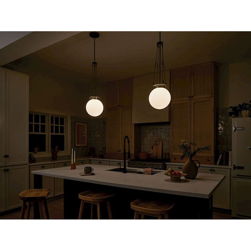 Kichler Albers 1-Light Pendant | Champagne Bronze Steel and Opal Glass | Kitchen Island & Dining Room | 33.25 in H | Model 52582CPZ