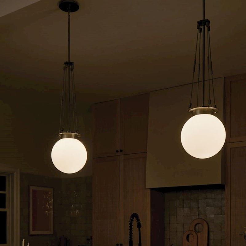 Kichler Albers 1-Light Pendant | Champagne Bronze Steel and Opal Glass | Kitchen Island & Dining Room | 33.25 in H | Model 52582CPZ