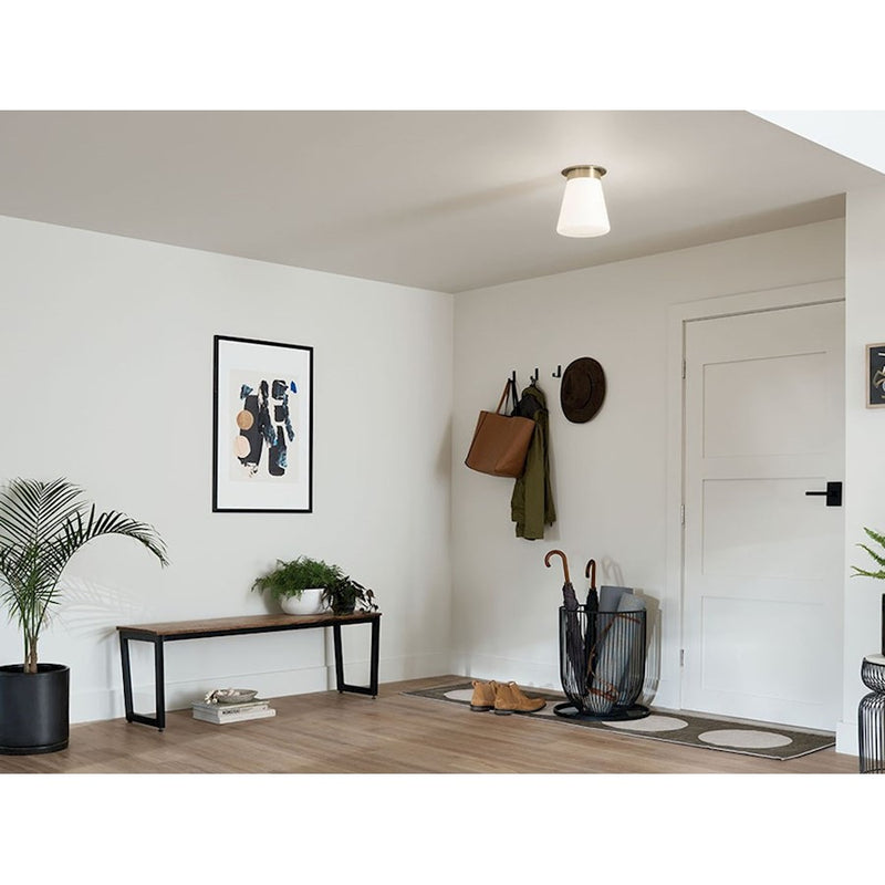Kichler Albers 9in 1-Light Flush Mount | Soft Modern Champagne Bronze and Opal Glass | Hallway & Bedroom | 10in H | Model 52585CPZ