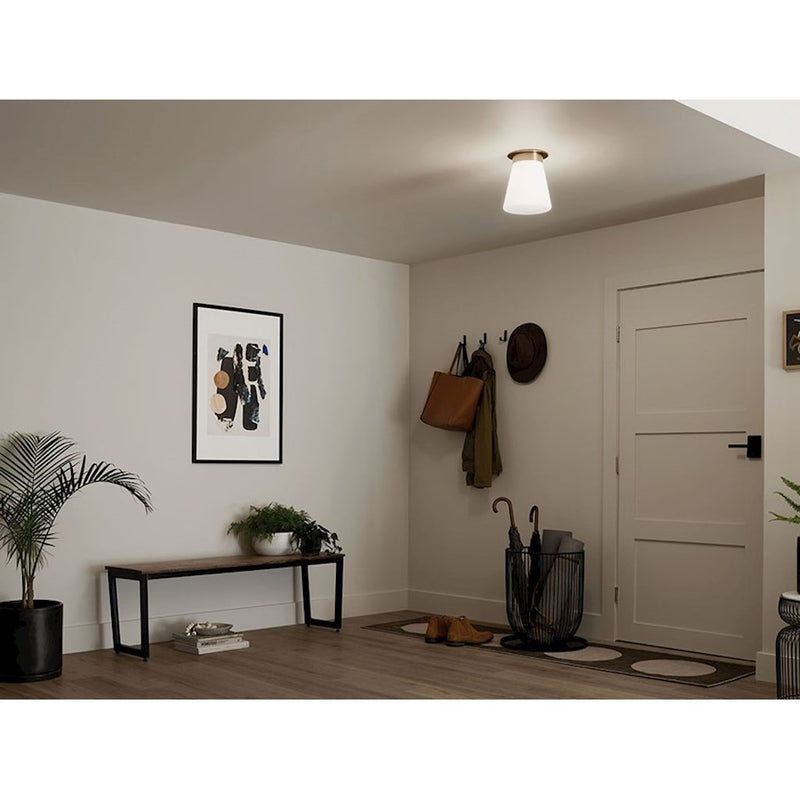 Kichler Albers 9in 1-Light Flush Mount | Soft Modern Champagne Bronze and Opal Glass | Hallway & Bedroom | 10in H | Model 52585CPZ