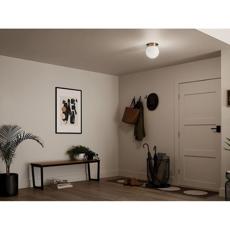Kichler Albers 8in 1-Light Flush Mount | Soft Modern Champagne Bronze and Opal Glass | Hallway & Bedroom | 8.5 in H | Model 52586CPZ