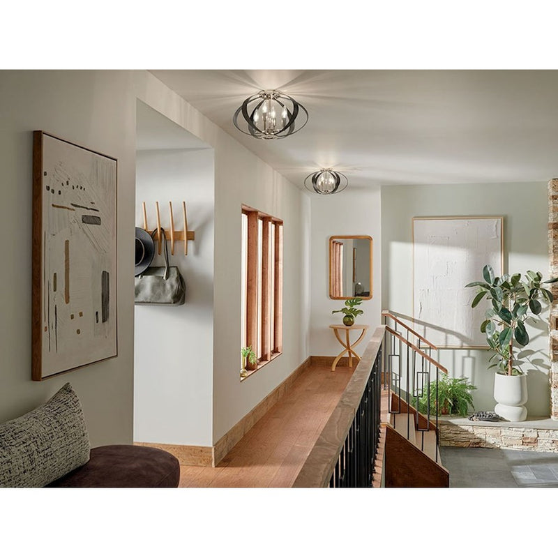 Kichler Cecil 18in 4-Light Oval Flush Mount | Mid-Century Modern Polished Nickel and Black Steel | Hallway & Bedroom | 10in H | Model 52588PN