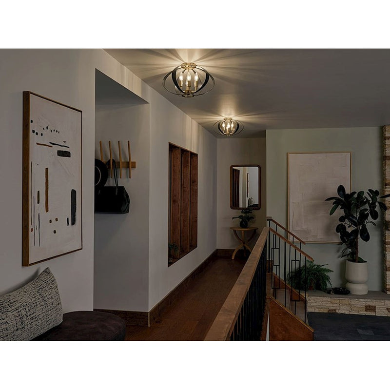 Kichler Cecil 18in 4-Light Oval Flush Mount | Mid-Century Modern Polished Nickel and Black Steel | Hallway & Bedroom | 10in H | Model 52588PN