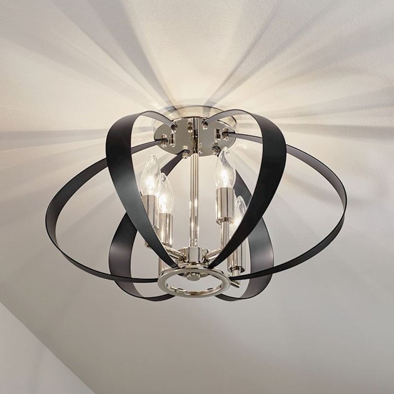 Kichler Cecil 18in 4-Light Oval Flush Mount | Mid-Century Modern Polished Nickel and Black Steel | Hallway & Bedroom | 10in H | Model 52588PN