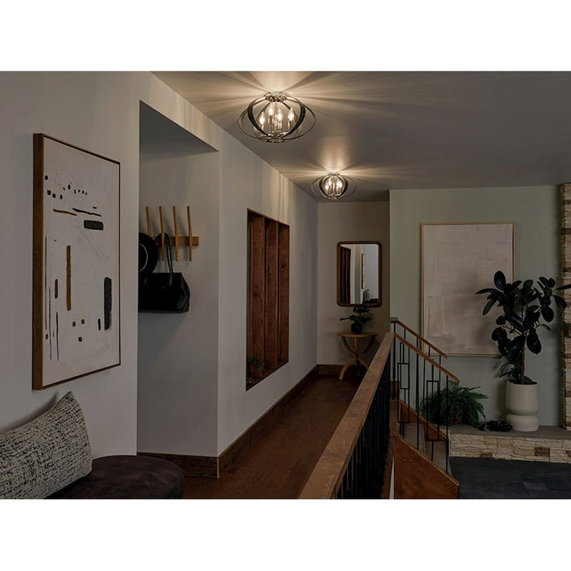 Kichler Cecil 18in 4-Light Oval Flush Mount | Mid-Century Modern Polished Nickel and Black Steel | Hallway & Bedroom | 10in H | Model 52588PN
