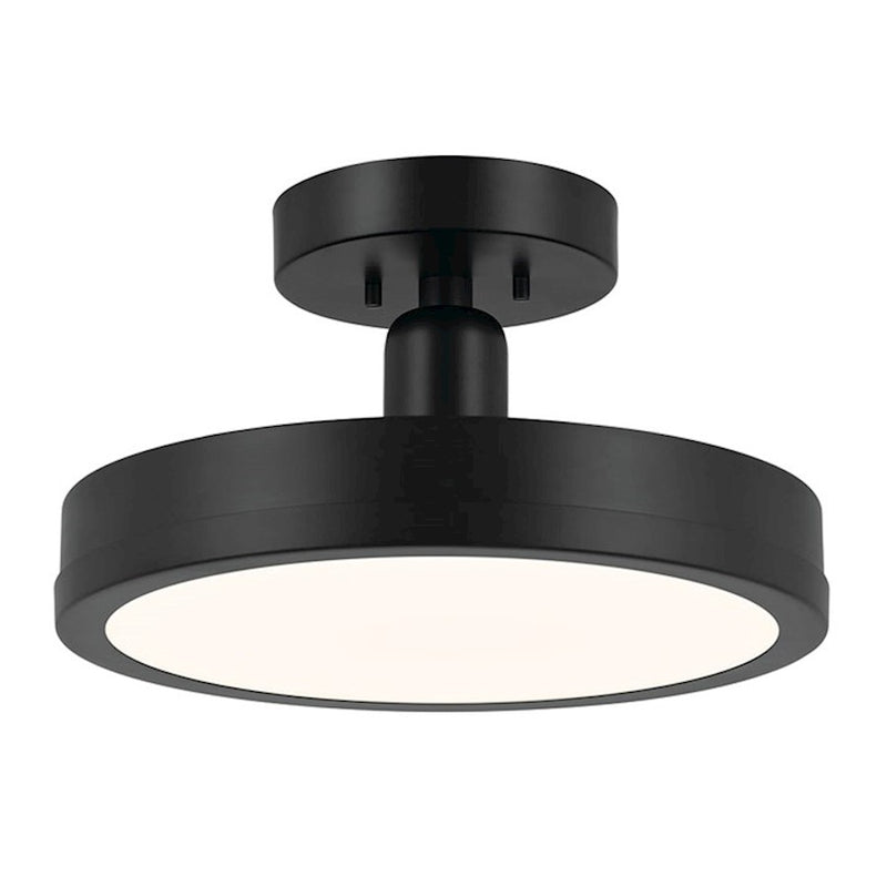 Kichler Riu 14in 1-Light LED Semi-Flush Mount | Minimalist Champagne Bronze and Opaque White | Bedroom & Hallway | 900 Lumens | Model 52589CPZ