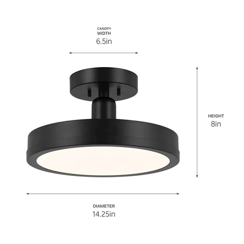 Kichler Riu 14in 1-Light LED Semi-Flush Mount | Minimalist Champagne Bronze and Opaque White | Bedroom & Hallway | 900 Lumens | Model 52589CPZ