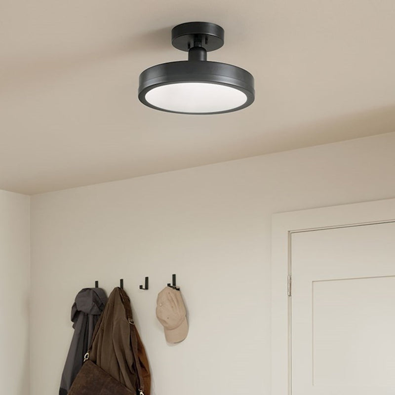 Kichler Riu 14in 1-Light LED Semi-Flush Mount | Minimalist Champagne Bronze and Opaque White | Bedroom & Hallway | 900 Lumens | Model 52589CPZ
