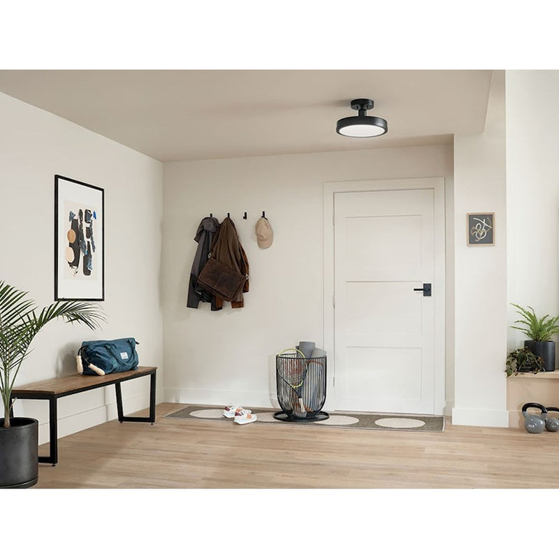 Kichler Riu 14in 1-Light LED Semi-Flush Mount | Minimalist Champagne Bronze and Opaque White | Bedroom & Hallway | 900 Lumens | Model 52589CPZ