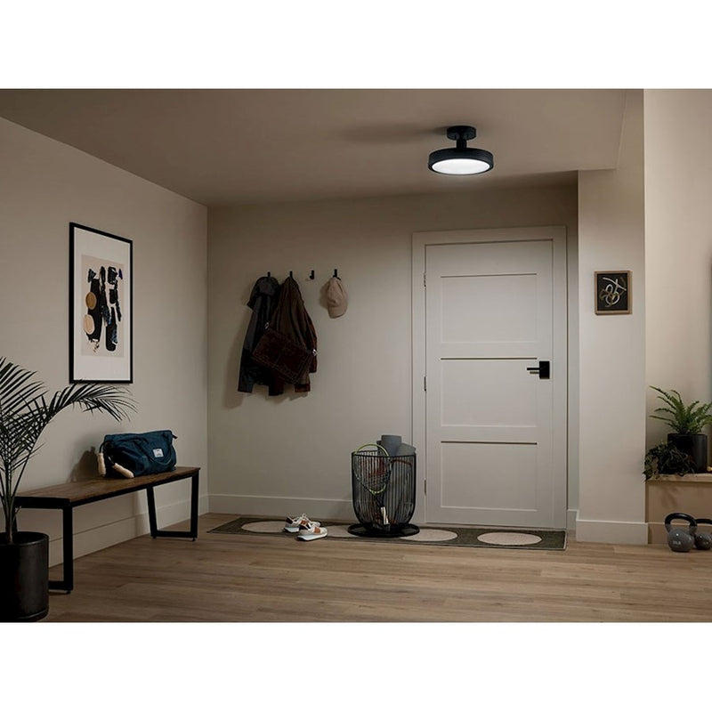 Kichler Riu 14in 1-Light LED Semi-Flush Mount | Minimalist Champagne Bronze and Opaque White | Bedroom & Hallway | 900 Lumens | Model 52589CPZ