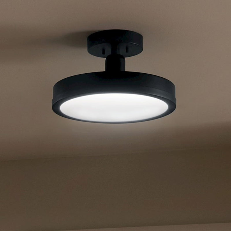 Kichler Riu 14in 1-Light LED Semi-Flush Mount | Minimalist Champagne Bronze and Opaque White | Bedroom & Hallway | 900 Lumens | Model 52589CPZ