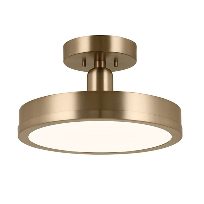 Kichler Riu 14in 1-Light LED Semi-Flush Mount | Minimalist Champagne Bronze and Opaque White | Bedroom & Hallway | 900 Lumens | Model 52589CPZ