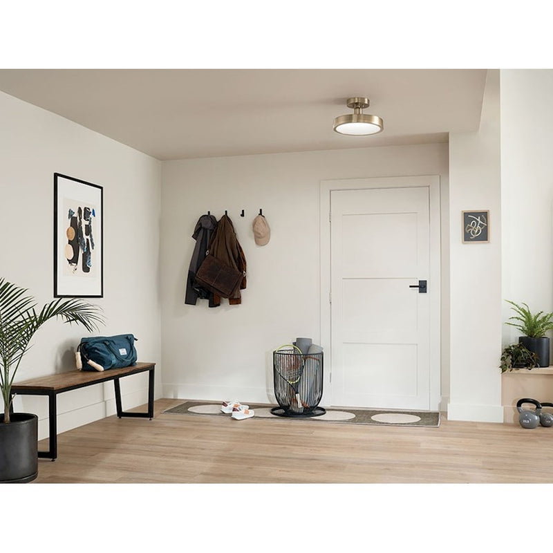 Kichler Riu 14in 1-Light LED Semi-Flush Mount | Minimalist Champagne Bronze and Opaque White | Bedroom & Hallway | 900 Lumens | Model 52589CPZ