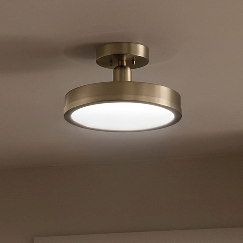 Kichler Riu 14in 1-Light LED Semi-Flush Mount | Minimalist Champagne Bronze and Opaque White | Bedroom & Hallway | 900 Lumens | Model 52589CPZ