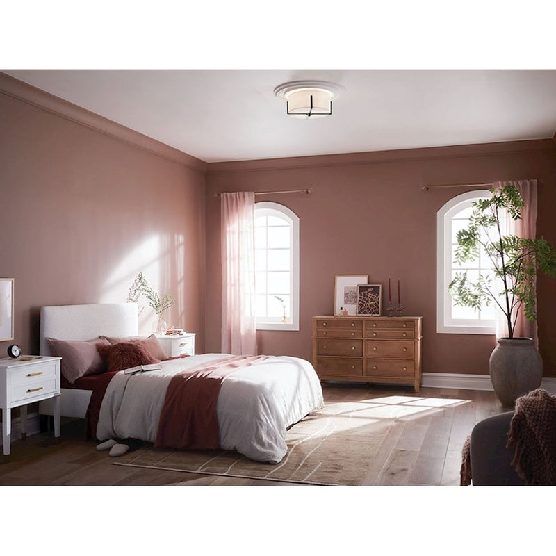 Kichler Malen 20in 4-Light Flush Mount | Updated Traditional Classic Pewter and White Fabric Shade | Bedroom & Hallway | 8.25in H | Model 52594CLP