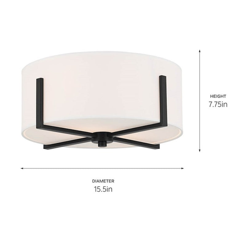 Kichler Malen 20in 4-Light Flush Mount | Updated Traditional Classic Pewter and White Fabric Shade | Bedroom & Hallway | 8.25in H | Model 52594CLP