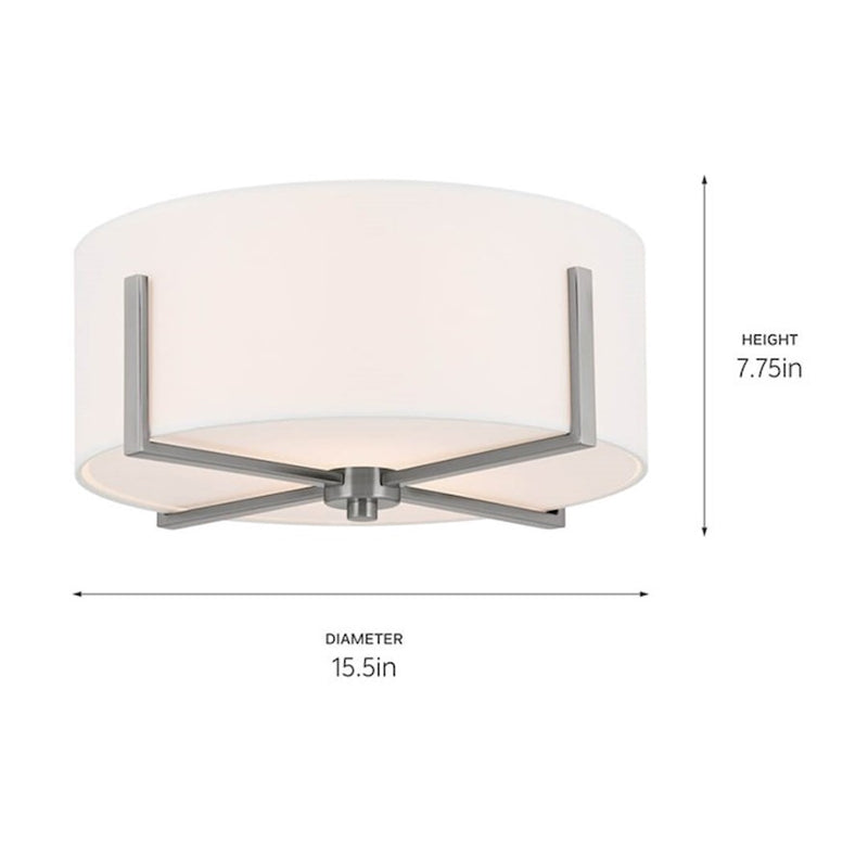 Kichler Malen 20in 4-Light Flush Mount | Updated Traditional Classic Pewter and White Fabric Shade | Bedroom & Hallway | 8.25in H | Model 52594CLP