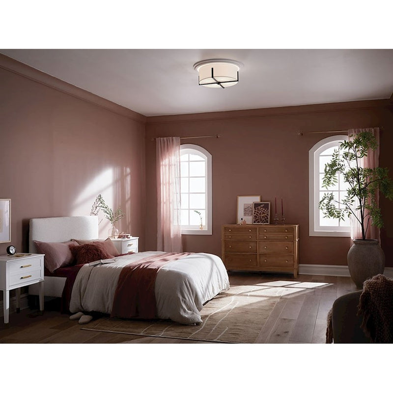 Kichler Malen 20in 4-Light Flush Mount | Updated Traditional Classic Pewter and White Fabric Shade | Bedroom & Hallway | 8.25in H | Model 52594CLP