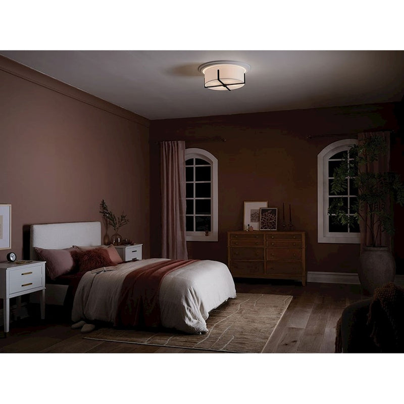 Kichler Malen 20in 4-Light Flush Mount | Updated Traditional Classic Pewter and White Fabric Shade | Bedroom & Hallway | 8.25in H | Model 52594CLP
