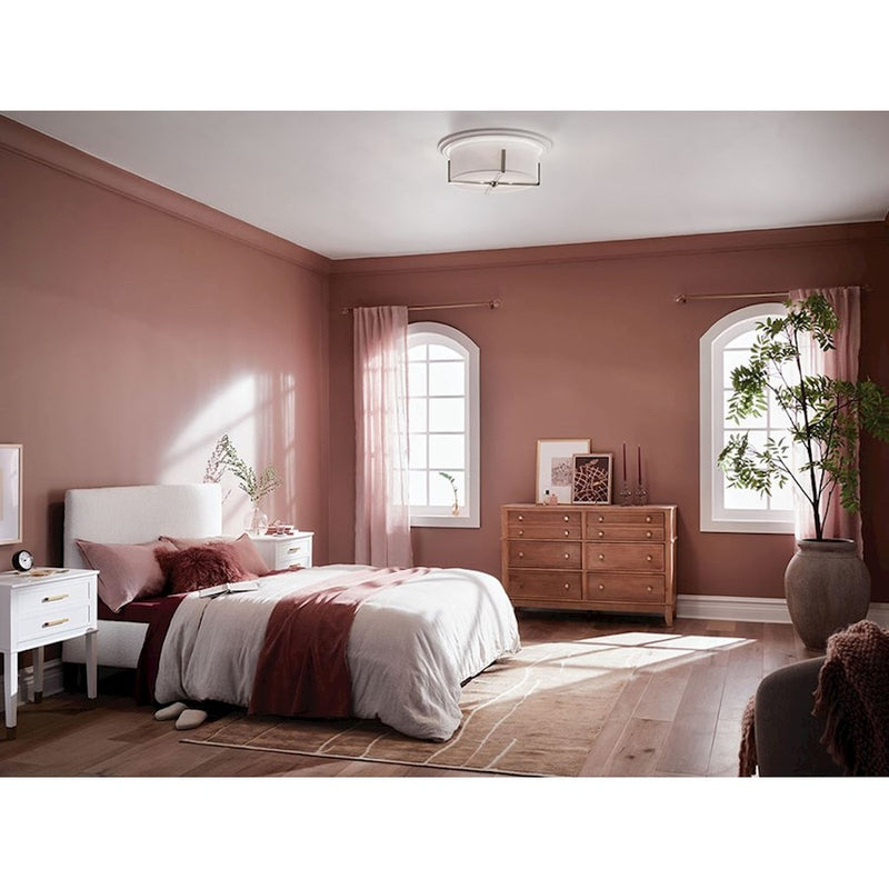 Kichler Malen 20in 4-Light Flush Mount | Updated Traditional Classic Pewter and White Fabric Shade | Bedroom & Hallway | 8.25in H | Model 52594CLP