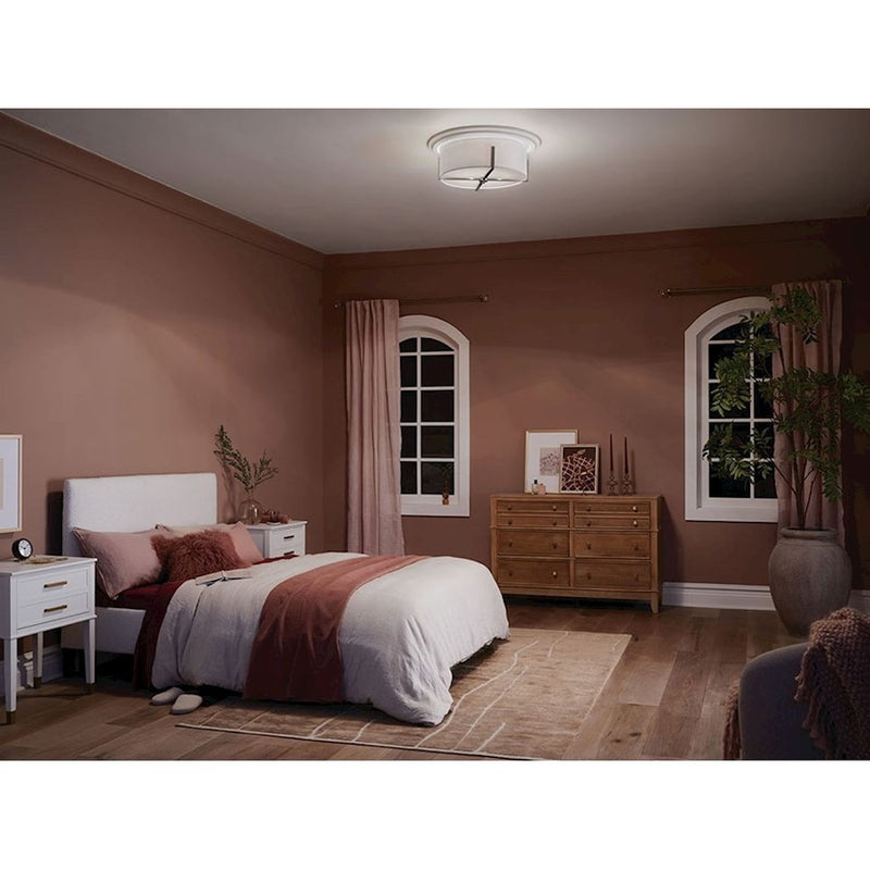 Kichler Malen 20in 4-Light Flush Mount | Updated Traditional Classic Pewter and White Fabric Shade | Bedroom & Hallway | 8.25in H | Model 52594CLP