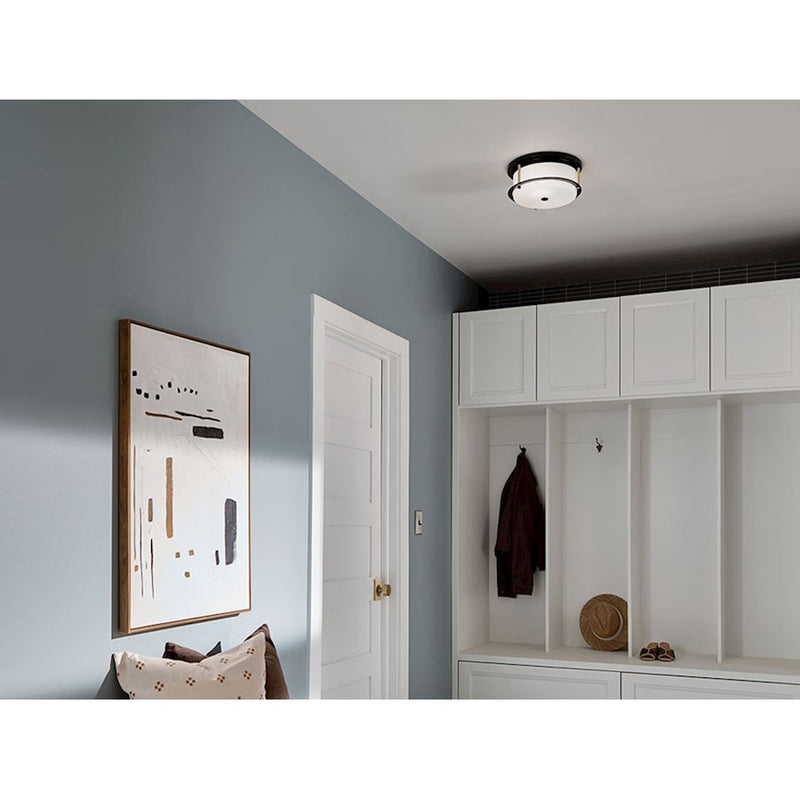 Kichler Brit 18in 4-Light Flush Mount | Industrial Champagne Bronze Steel and Satin Etched Cased Opal Glass | Bedroom & Living Room | Model 52597CPZ
