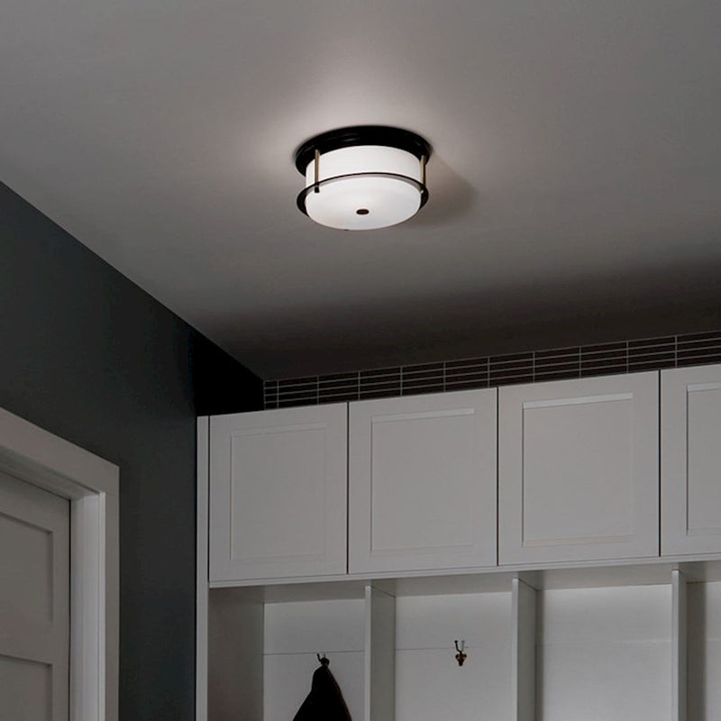 Kichler Brit 18in 4-Light Flush Mount | Industrial Champagne Bronze Steel and Satin Etched Cased Opal Glass | Bedroom & Living Room | Model 52597CPZ