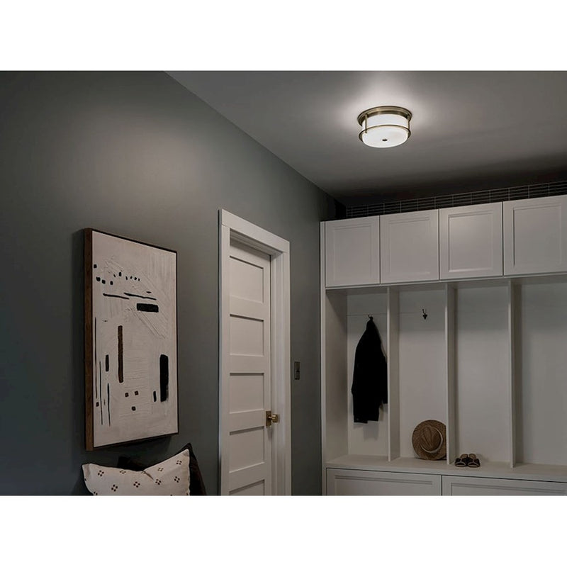 Kichler Brit 18in 4-Light Flush Mount | Industrial Champagne Bronze Steel and Satin Etched Cased Opal Glass | Bedroom & Living Room | Model 52597CPZ