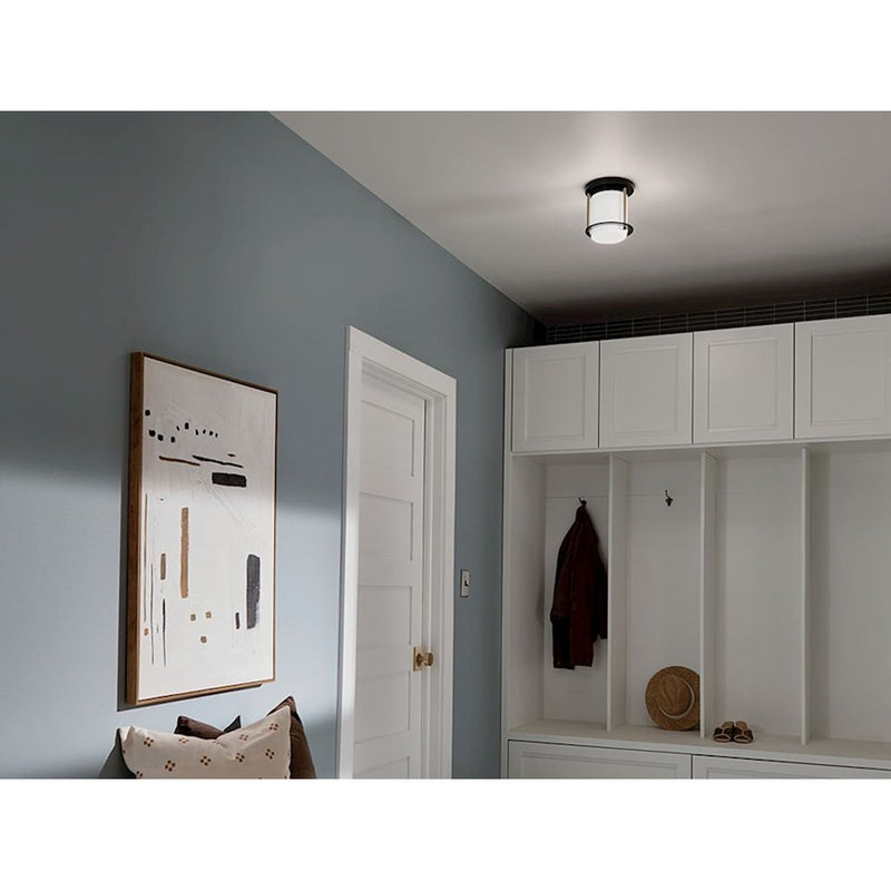 Kichler Brit 7in 1-Light Flush Mount | Polished Nickel and Satin Etched Opal Glass | Hallway & Bedroom | 7.75 in H | Model 52596PN