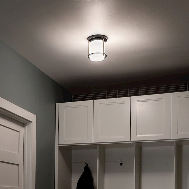 Kichler Brit 7in 1-Light Flush Mount | Polished Nickel and Satin Etched Opal Glass | Hallway & Bedroom | 7.75 in H | Model 52596PN