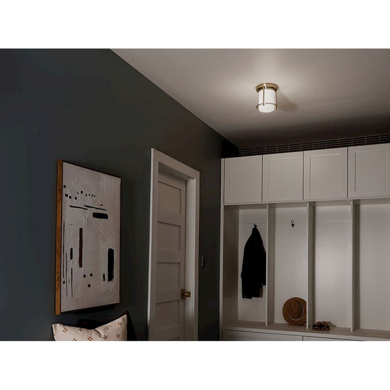 Kichler Brit 7in 1-Light Flush Mount | Polished Nickel and Satin Etched Opal Glass | Hallway & Bedroom | 7.75 in H | Model 52596PN