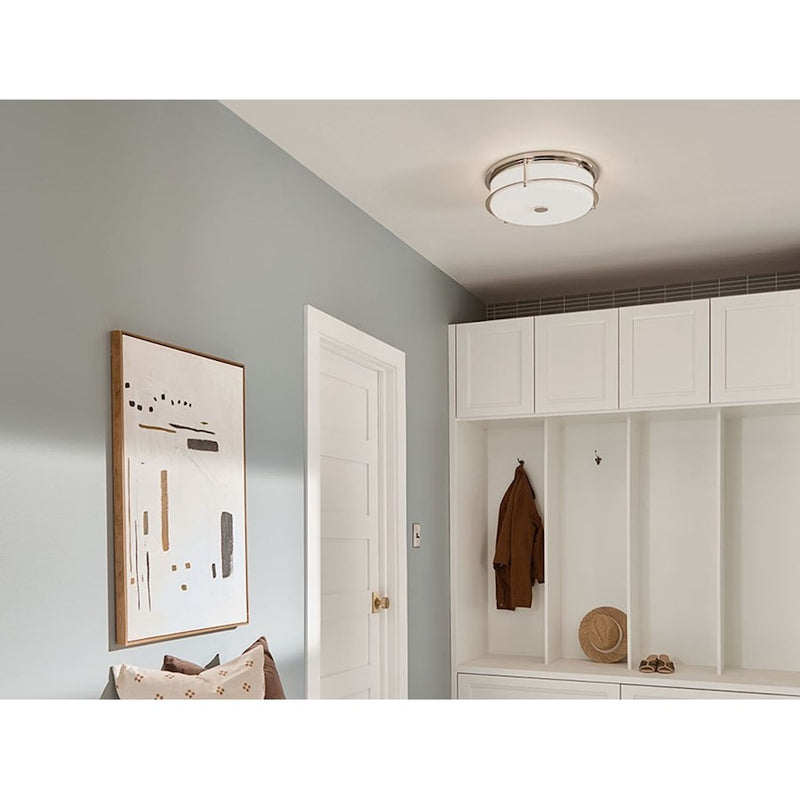 Kichler Brit 18in 4-Light Flush Mount | Industrial Champagne Bronze Steel and Satin Etched Cased Opal Glass | Bedroom & Living Room | Model 52597CPZ