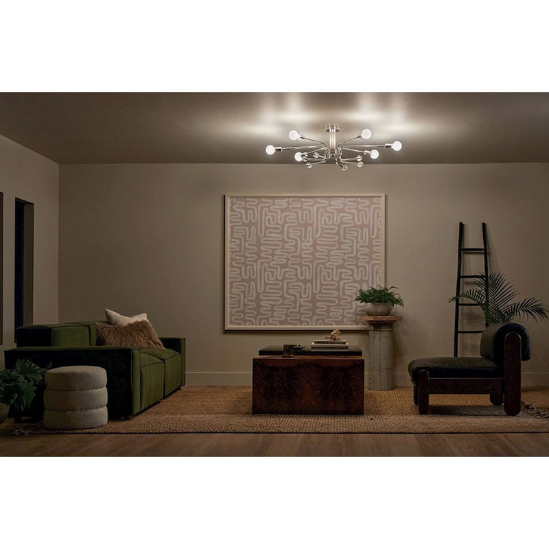 Kichler Ocala 41in 6-Light Flush Mount | Art Deco Polished Nickel and Clear Crystal | Living Room & Foyer | 24 x 41 x 12 in | Model 52602PN