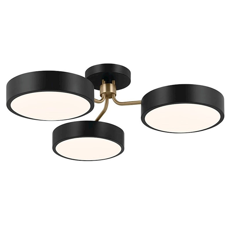 Kichler Sago 40in 3-Light Semi-Flush Mount | Minimalist White and Champagne Bronze Steel | Living Room & Bedroom | 10.75in H | Model 52604WHCPZ