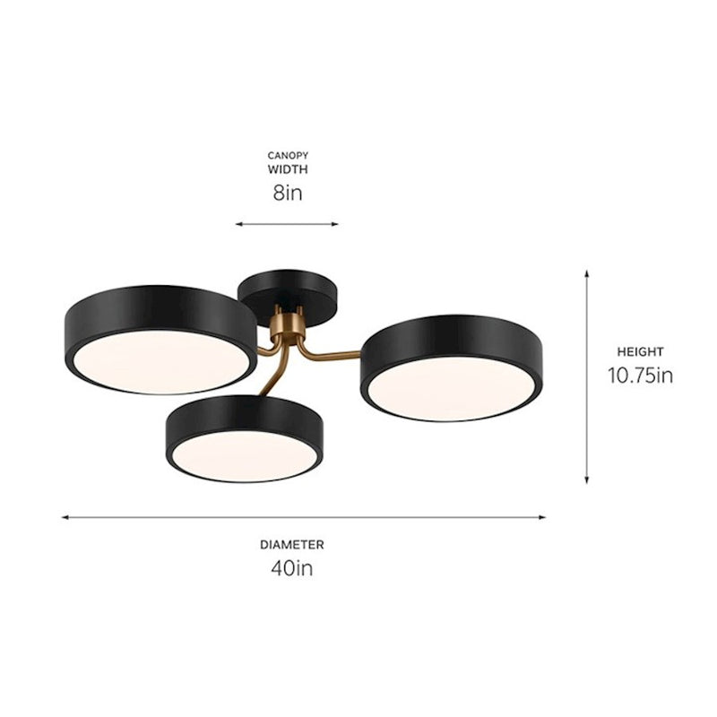 Kichler Sago 40in 3-Light Semi-Flush Mount | Minimalist White and Champagne Bronze Steel | Living Room & Bedroom | 10.75in H | Model 52604WHCPZ