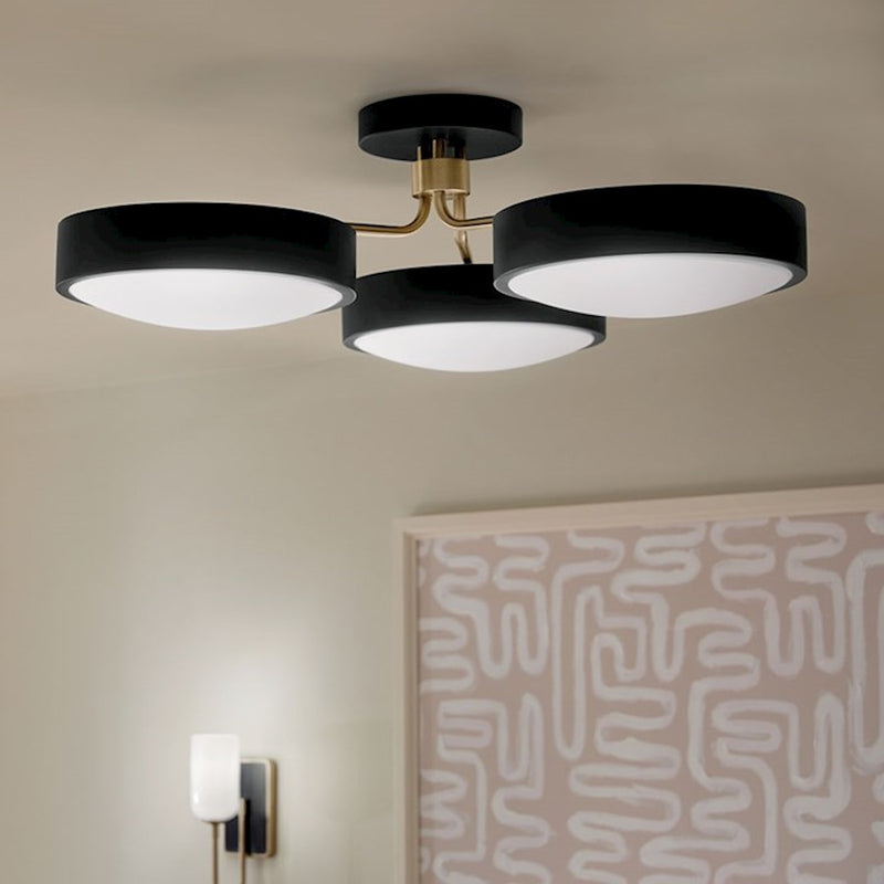 Kichler Sago 40in 3-Light Semi-Flush Mount | Minimalist White and Champagne Bronze Steel | Living Room & Bedroom | 10.75in H | Model 52604WHCPZ