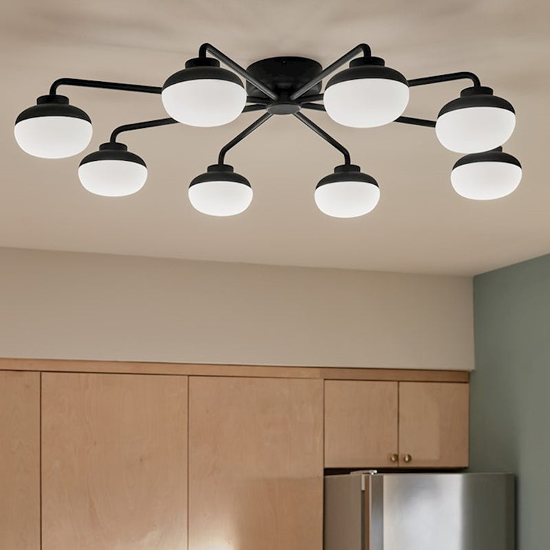 Kichler Remy 41in 8-Light LED Flush Mount | Scandinavian Champagne Bronze and Satin Etched Cased Opal | Living Room & Bedroom | Model 52608CPZ