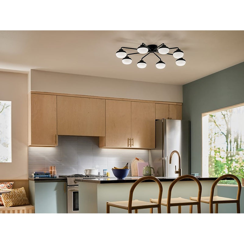 Kichler Remy 41in 8-Light LED Flush Mount | Scandinavian Champagne Bronze and Satin Etched Cased Opal | Living Room & Bedroom | Model 52608CPZ