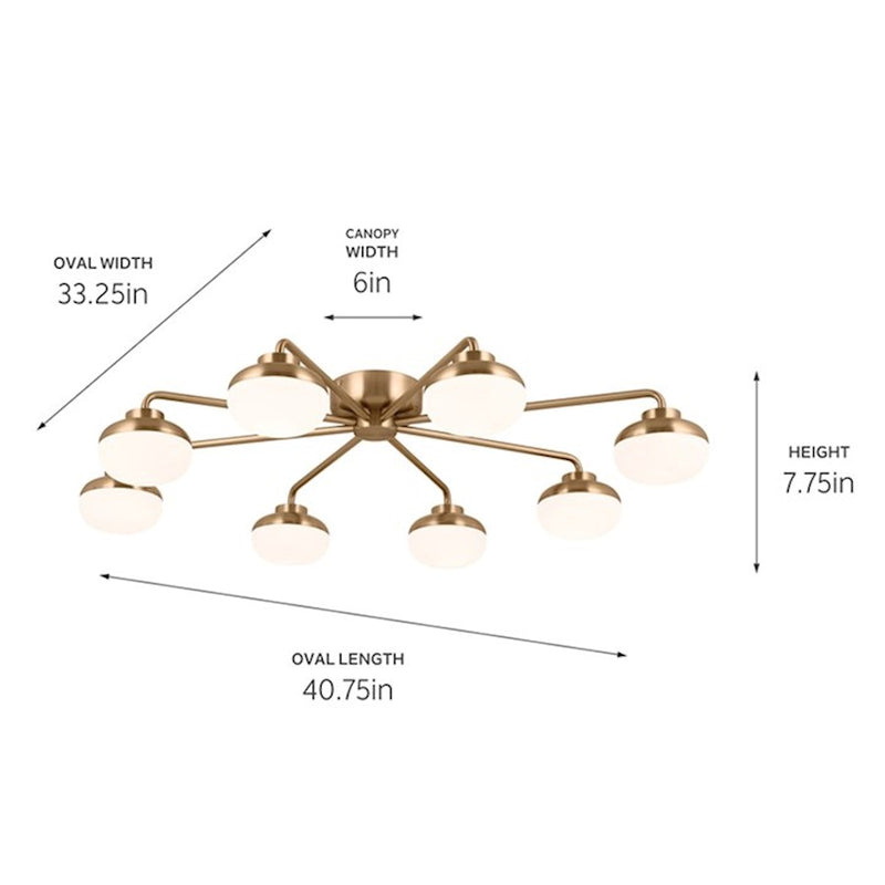 Kichler Remy 41in 8-Light LED Flush Mount | Scandinavian Champagne Bronze and Satin Etched Cased Opal | Living Room & Bedroom | Model 52608CPZ